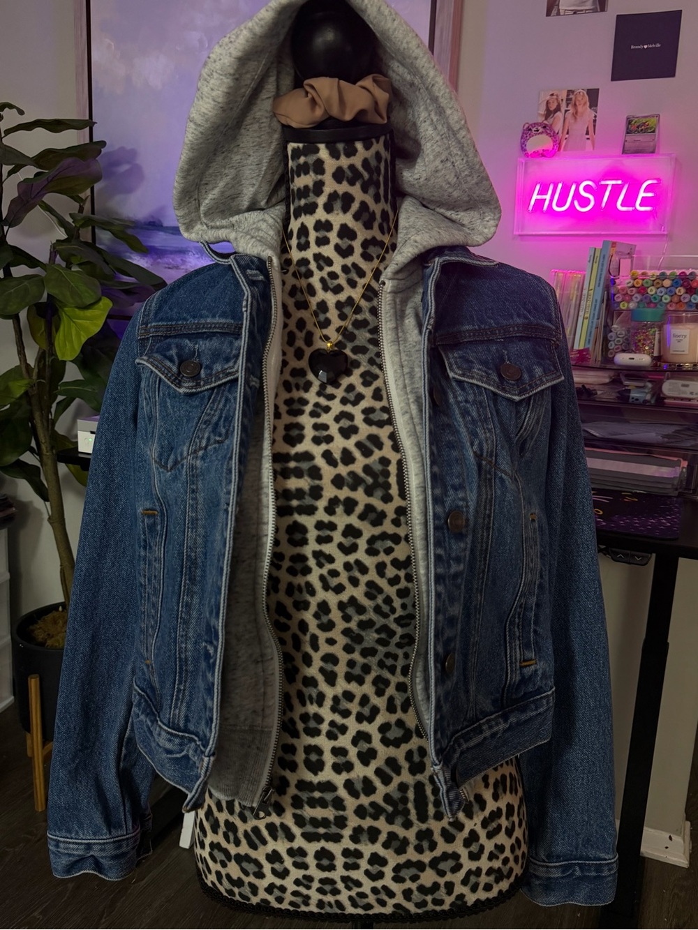 Abercrombie & Fitch Blue Denim Jacket with Gray Hood